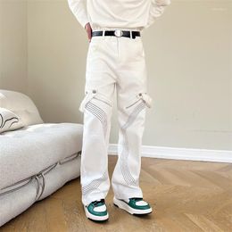 Men's Pants Design Sense Trousers Men Embroidery Trend Straight Leg Minority Workwear Functional Casual Fashion Brand Black White