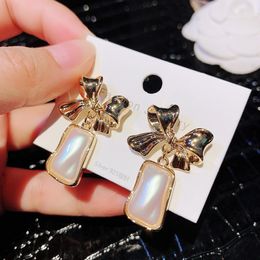 Fashion popular luxury designer cute sweet bow pendant pearl drop stud earrings for women girls sterling silver post stunning chic Jewellery gifts for mother