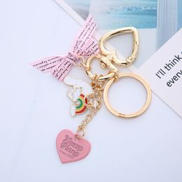 Cute Girls' Keychains Girl's Heart Bow Keychain Airpods Pendent Bag Decor Pink Rosette Rainbow