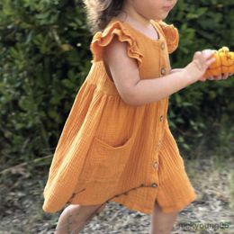 Girl's Dresses Summer New Mori Retro Cotton Girls Casual Sleeveless Dress Baby Girl Pockets Cute Princess R230607