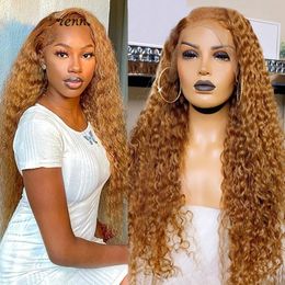 Brazilian Honey Blonde Curly Lace Front Wig Brown Kinky Curly 13x4 Lace Frontal Wigs For Black Women Blue /Red Gluess Synthetic Deep Wave Wig Cosplay