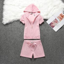 Women's Tracksuits Summer Short Sleeved Hoodie And Shorts Two-piece Set Girl's Silver Wire Pit Strip JC Korean Version Sweatshirt Suit