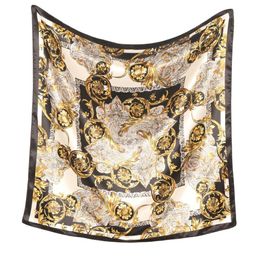 Sarongs Black Gold Silk Scarf Women Headwraps Four Seasons Hair Scarve Hijab Foulard Bandana Femme Outdoor Sports Headscarf Wedding Gift 230605