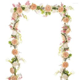 Decorative Flowers 6ft Artificial Peony Wreath Floral Rose Vine Green Leaves For Wedding Arch Decor Garland Dining Table Home Party