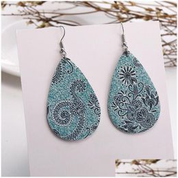 Charm Dangle Bohemian Ethnic Earring For Women Fashion Teardrop Leopard Print Pattern Leather Water Drop Hook Earrings Jewelry Gift D Dh6Sa