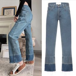 Jeans womens high street designer gambe gambe aperte fork patchwork ricamo portata pantaloni in denim calda snello snello jean pantaloni marca di moda donne donne