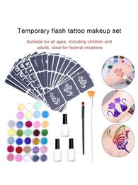 Brushes Flash Temporary Tattoo Set Glitter Tattoo Body Painting Kit Brushes Glue Stencils For Teenagers And Adults Makeup Body Art Paint
