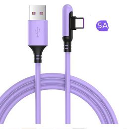 90 Degree Elbow Right Angle 5A 40W USB Cable Fast Charging Type C Cable Mobile Phone Charger Cord Data Lines For SamSung HuaWei Smart Phone in OPP Bag Candy Colorful