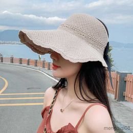 Wide Brim Hats Top Sunshade Hat Female Summer Sunscreen Sun Fisherman hat Folding Mask Face Curly R230607