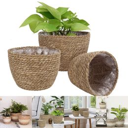 Planters Pots Bamboo Rattan Woven Flowerpot Grass Planter Basket Plant Containers Home Decoration Potted Plants For Indoor Outdoor Flower Pots 230606