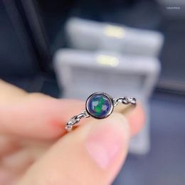 Cluster Rings Fashion Simple Small Round Love Natural Black Opal Gem Ring S925 Silver Gemstone Women Girl Party Jewellery