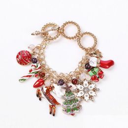 Chain 2022 New Fashion Womens Xmas Bracelet Christmas Tree Sock Snowflake Diamond Charms Bracelets Jewellery Gifts For Women Girls Sal Dhqg8