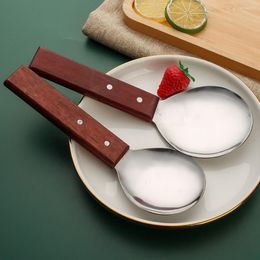 Dinnerware Sets 2 Pcs Wooden Handle Silicone Serving Spoons Metal Meal Cooking Stainless Steel Cooker Ladle Household Scooper Paddles