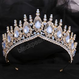 Princess Queen Opal Crystal Tiara Crown 2023 Elegant Headwear Tiara Wedding Hair Dress Jewellery Accessories