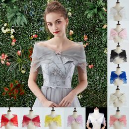 Scarves Women Vintage Layered Gauze Shawl Wrap Shrug Buckle Front Wedding Dress Cover Up Sexy Off Shoulder Ruffles Bolero