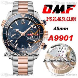 OMF A9901 Automatic Chronograph Mens Watch Two Tone Rose Gold Blue Dial Stainless Steel Bracelet 215.20.46.51.03.001 Super Edition Black Balance Wheel Puretime M23b2