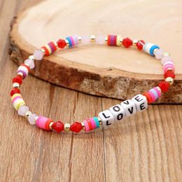 Strand Go2Boho Crystal Polymer Clay Heishi Bracelet With LOVE Letters For Women - Fashion Beaded Pulseras Party Jewellery