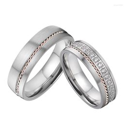 Cluster Rings Alliance Wedding Set For Men And Women Two Tone 14K Rose Gold Titanium Jewellery His Hers Couple Ring