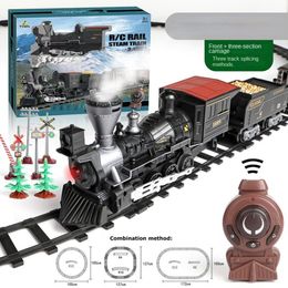 Electric RC Car Electric Train Toy Remote Control Smoking Locomotive Rails Assemble DIY Tracks Set Classical Toys for Children 230607