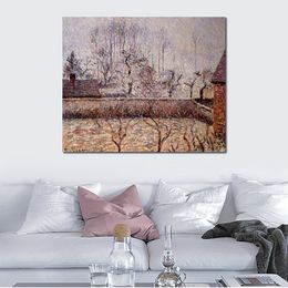 Handmade Canvas Art Landscape Frost and Fog Eragny Camille Pissarro Painting Impressionist Landscape Artwork Bathroom Decor