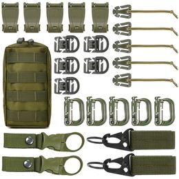 Outdoor Gadgets Kit of 25 Molle Accessories Kit Attachment D-Ring Grimloc Locking Gear Clip Webbing Strap Tactical Backpack Web Elastic String 230606