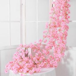 Decorative Flowers 1.8m Wisteria Artificial Cherry Blossom Vine Hanging Ivy Flower String Garland Wall Rattan Home Wedding Arch Decor