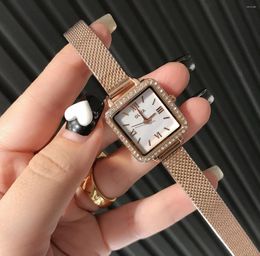 Wristwatches OLIYA Luxury Diamond Simple Retro Square Watch Women's Magic Holiday Gift Party Using Mesh Strap