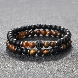 Strand Nature Stone Stretch Bracelets & Bangles For Women Men Black Matte Tiger Eye Beads Suit Bracelet Couple Retro Jewelry Gift