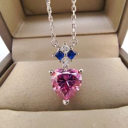 Pendant Necklaces Luomansi Heart Shaped Necklace 2CT Pink Mosonite GRA Certificate Solid S925 Silver Girl Jewellery Anniversary Gift 230607