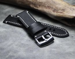 Watch Bands Handmade Watchband Band Genuine Cowhide Leather 23mm Strap & High Quality Brand Black Leisure Bracelet
