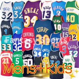 Kids Men Basketball jersey Shaq Rodman Bird Erving Ewing Kareem Hill kemp Durant Carter Iverson Curry Rose carter Youth Basketball Shirts Shaq Maillot de basketball