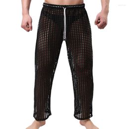 Men's Pants Mens Hollow Out Mesh Fishnet Casual Home Transparent Lounge Long Trousers Loose Breathable Homewear Sleep Bottoms
