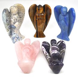 Decorative Objects Figurines 3" Guardian Angel FigurineNatural Gemstone Carved Craft Room Decor Healing Crystal Lucky Gift Home Desk Decoration 230607