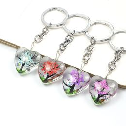 wholesale Tree of life Lace dried flower keychain Plant specimen heart keyring Car key chain