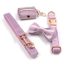 Collars Classic Lilac Purple Velvet Dog Collar With Leash Set Puppy Collar For Small Medium Larger Dogs Daily Outdoor Safety Accessories