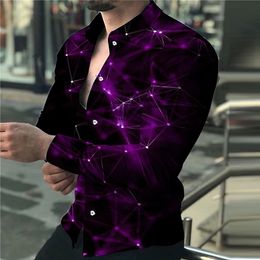 Fashion Men's Designer Starry Sky Purple Blue Gold Luxury Social Men's Shirt Lapel Large Size Casual Dot Print Long Sleeve