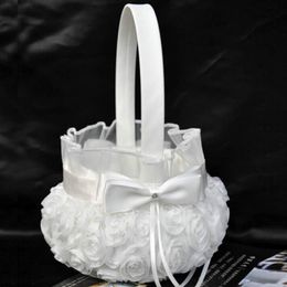 Wedding Ceremony Party Decoration Rose Flower Basket Satin Bowknot for Flower Girl Basket Wedding Gift Storage Bag Container Love 262q