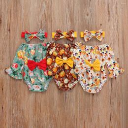 Rompers Toddler Infant Baby Girl Halloween Thanksgiving Big Bow Bodysuit Autumn Long Sleeve Off Shoulder Jumpsuit Playsuit Floral