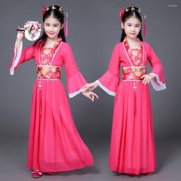 Stage Wear 2023 Traditional Chinese Fan Dress Dance For Hanfu Children Red Pink Blue Sky White Green Halloween Girl Costume