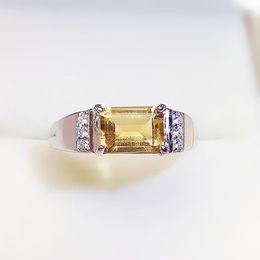 Cluster Rings Men Ring Natural Real Citrine Rectangle 925 Sterling Silver 6 8mm 1.6ct Gemstone For Women Or X22331