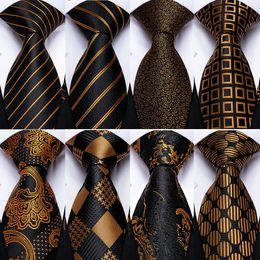 Neck Ties Gift Men Tie Luxury Gold Black Striped Paisley Silk Wedding Tie For Men DiBanGu Designer Hanky Cufflinks Fashion Tie Set 230607