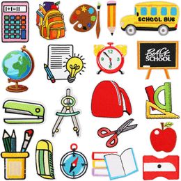 Notions Back to School Iron on Patches Colorful Pencil Apple Schoolbag Sew on Repair Embroidered Patch DIY Crafts for Teacher Students Clothing Jacket Backpack Hat