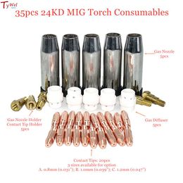 Mondstukken MB 24KD Welding Torch Consumable 35pcs 0.8mm 1.0mm 1.2mm MIG Torch Gas Nozzle Tip Holder Gas Diffuser of MIG MAG Welding Machine