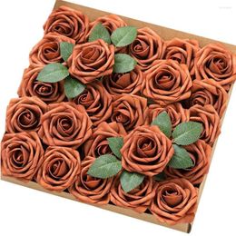 Decorative Flowers Mefier Home Artificial 25/50pcs Burnt Orange Rose Foam Roses Fake With Stems For DIY Wedding Party Decoration