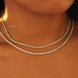 Chains Cubic Zirconia Tennis Necklace Stainless Steel Bling Diamo Chain Simple Dainty Jewelry 2mm 3mm 4mm 5mm In