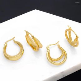 Hoop Earrings FLOLA Double Layers Gold Plated Hoops For Women Polished Huggie Simple Jewellery Gifts Ersr63