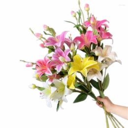 Decorative Flowers One Real Touch Lily Branch 6 Heads Faux Artificial PU Greenish Flower Stem 76cm For Wedding Centrepieces Floral