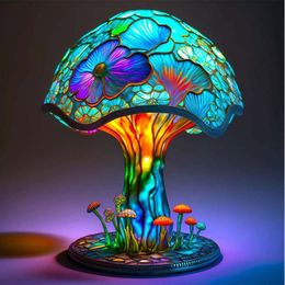 Decorative Objects Figurines Vintage Stained Glass Plant Series Table Lamps Mushroom Snail Octopus Resin Colourful Ornament Desk Home Decoration 15x10x7cm 230607