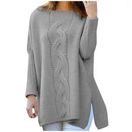 Women's Sweaters Women's Autumn Solid Colour Round Neck Long Sleeve Side Slit Loose Casual Pullover Tunic