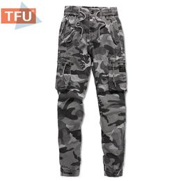 Pants TFU Men's 2021 Spring Casual Camouflage Cotton Cargo Pants Trousers Men Autumn Fashion Washed Zipper Pocket Denim Pants Men Plus